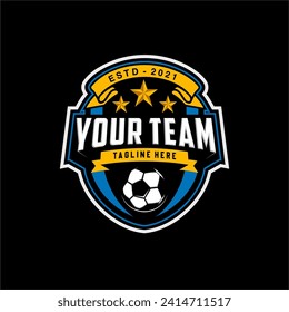 Vintage badge emblem Football soccer sport team club league logo with shield and ball concept icon vector