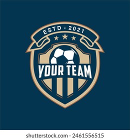 Vintage badge emblem Football soccer sport team club league logo with shield and ball concept icon vector