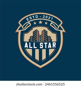 Vintage badge emblem Football soccer sport team club league logo with shield and ball concept icon vector