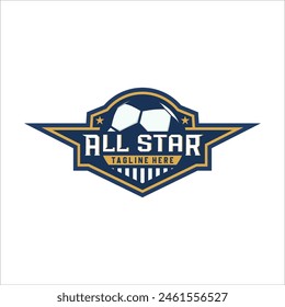 Vintage badge emblem Football soccer sport team club league logo with shield and ball concept icon vector