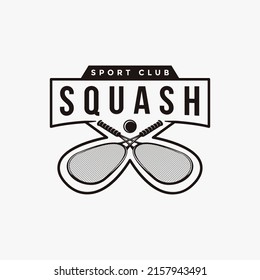 Vintage badge emblem Squash club, squash tournament, squash logo, squash racket and ball icon vector on white background