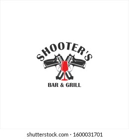  Vintage badge with a gun and wine glass vector in black and red color shooters bar and girl emblem logo template  inspiration