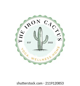 VINTAGE BADGE handdrawn cactus yoga logo