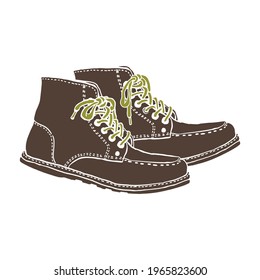 Vintage badge illustration retro style brown leather boots 
