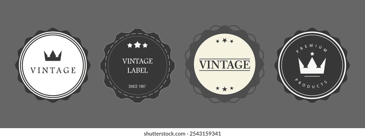 Vintage Badge Label Collection Vektor EPS für Retro Design Projekte mit klassischem Emblem Stil auf grauem Hintergrund