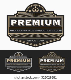 Vintage Badge, label design for Premium Product, Whiskey, Beer, Brewery Brand, Wine or other product. Resizable, free font used. Vector illustration