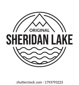 Vintage badge, label or logo. Outline stamp design. Outdoor circle emblem with mountain for business and fashion typography. Vector illustration.