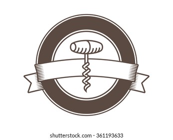 Vintage badge or logo template with corkscrew for winery. Vector illustration