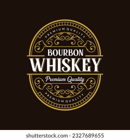 Vintage badge logo. Whiskey packaging label. Suitable for whiskey, bourbon, scotch, wine, vodka, rum, beer, distillery, bar, etc.