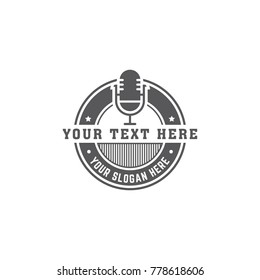 Vintage Badge Microphone Logo Design Vector Template