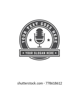 Vintage Badge Microphone Logo Design Vector Template