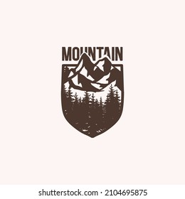 Vintage badge mountain outdoor forest camp logo design template 