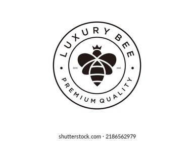 Vintage badge Queen Bee with crown Logo Vector Design template