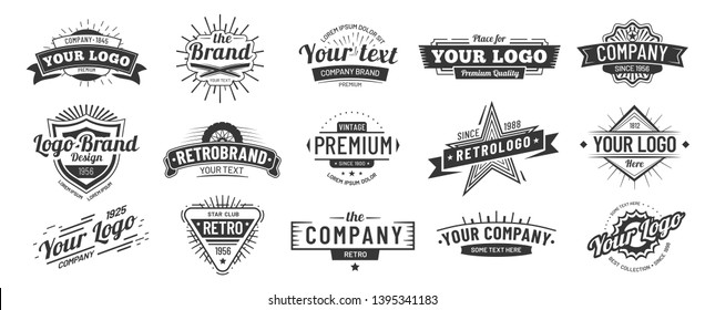 Vintage badge. Retro brand name logo badges, company label and hipster frame vector illustration set