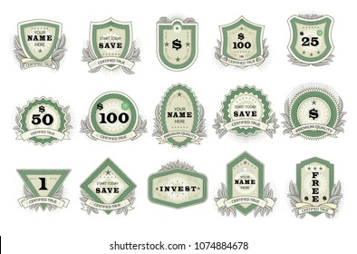 Vintage badge vector retro sticker or premium emblem sign illustration emblematical set of tag or logo in classic style isolated on white background