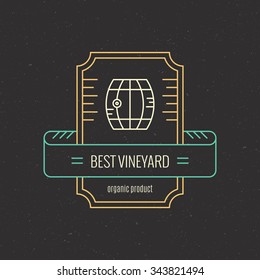 Vintage Badge With Wine Barrel - Perfect Logo For Winery. Vector Line Collection.