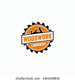 Vintage badge woodwork carpentry logo design template - vector