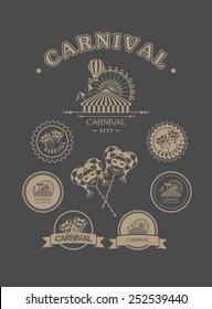 vintage badges of different shapes carnival carnival attributes on a dark background