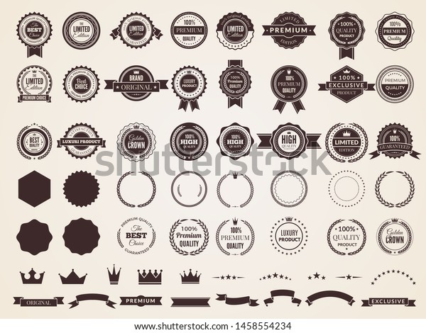 Vintage badges.\
Emblem premium luxury logo in retro style arrows frames vector\
template badges collection. Emblem and badge vintage, decoration\
logotype parts\
illustration