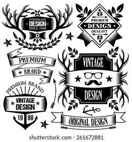 Vintage badges, labels and ribbons set. Premium design elements, logo design templates, retro badges signs. Vintage style. High quality vector illustration. Isolated on white background. Set 2.