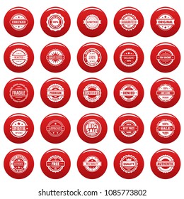 Vintage badges and labels stamp icons set. Simple illustration of 25 vintage badge and label stamps vector icons red isolated