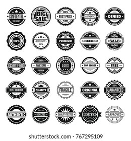 Vintage badges and labels stamp icons set. Simple illustration of 25 vintage badge and label stamps vector icons for web
