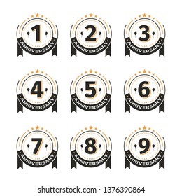 Vintage badges set of birthday template. Collection of anniversary circles retro isolated vector emblem.