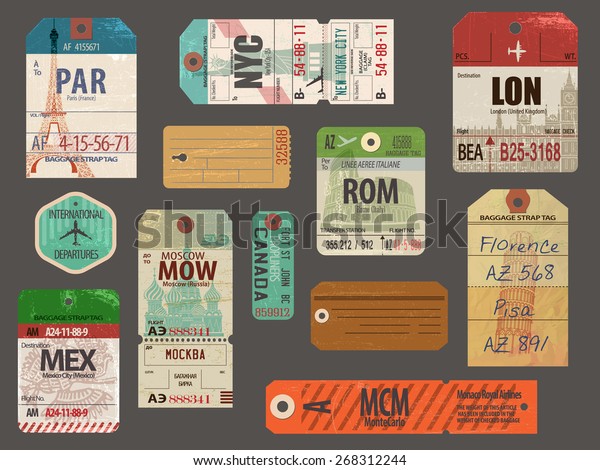 Vintage Baggage Luggage Tags Flights Most Stock Vector (Royalty Free ...