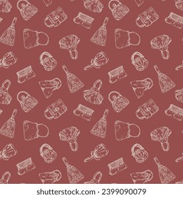 Bolsas de época. Fondo dibujado a mano por vectores. Maletas, carteras y bolsos sin soldadura