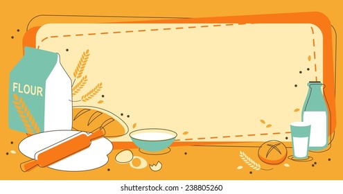 Vintage bakery background with bread and other pastries