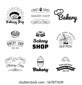 Vintage bakery labels and design elements set. Vector illustration
