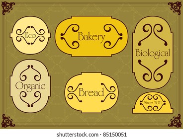 Vintage bakery labels frames and elements illustration collection