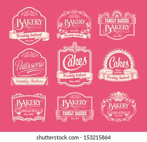 Vintage bakery labels, ribbons and decorative banners