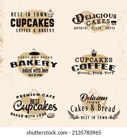 Vintage Bakery Logo Design, Cupcakes and Bread, Coffee Shop Label Set