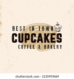 Vintage Bakery Logo Design, Cupcakes and Bread, Coffee Shop Label
