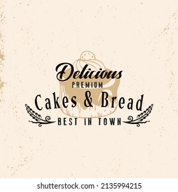 Vintage Bakery Logo Design, Cupcakes and Bread, Coffee Shop Label