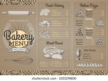 Vintage  bakery menu design on cartboard background. Restaurant menu