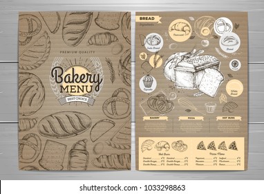 Vintage bakery menu design on cardboard background. Restaurant m