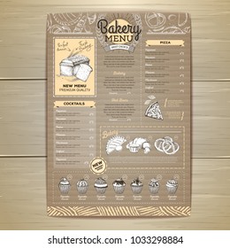 Vintage bakery menu design on cardboard background. Restaurant m