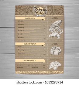 Vintage  bakery menu design on cardboard background. Restaurant menu