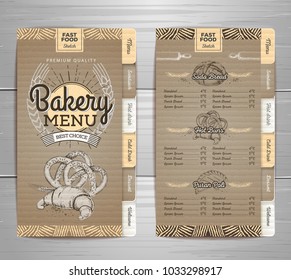Vintage-Bäckerei Menü Design auf Pappe Hintergrund. Restaurant-Menü