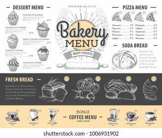 Vintage bakery menu design. Restaurant menu