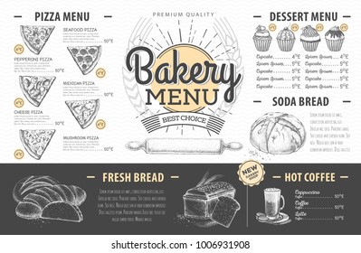 Vintage bakery menu design. Restaurant menu