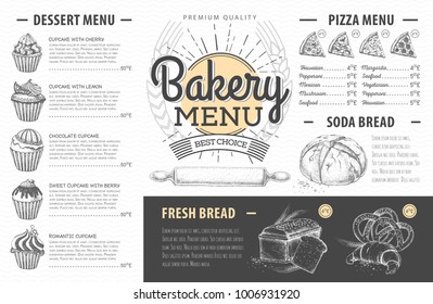 Vintage bakery menu design. Restaurant menu