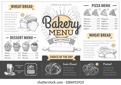 Vintage bakery menu design. Restaurant menu