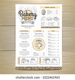 Vintage bakery menu design. Restaurant menu. Document template