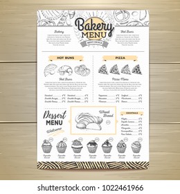 Vintage bakery menu design. Restaurant menu. Document template