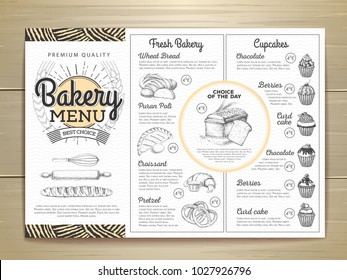 Vintage bakery menu design. Restaurant menu. Document template