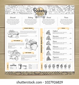 Vintage bakery menu design. Restaurant menu. Document template