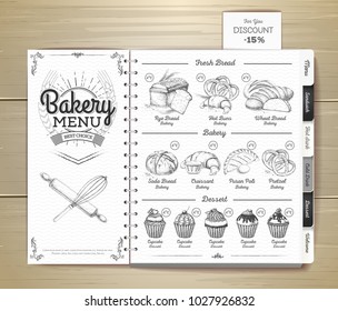 Vintage bakery menu design. Restaurant menu. Document template